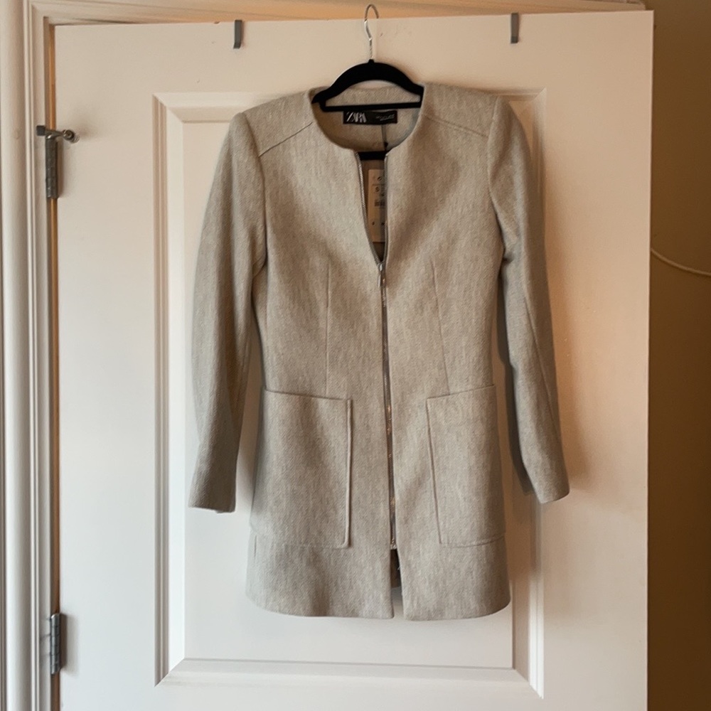 Zara Light Grey Zip Blazer Jacket - Picture 6 of 9
